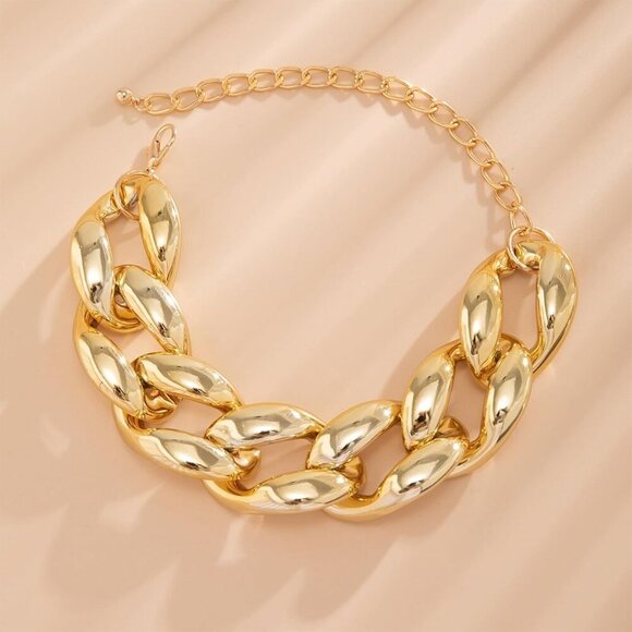 Trendy 40cm Gold Necklace - Comfortable Chunky Chain Choker for Fashionistas - Picture 5 of 9